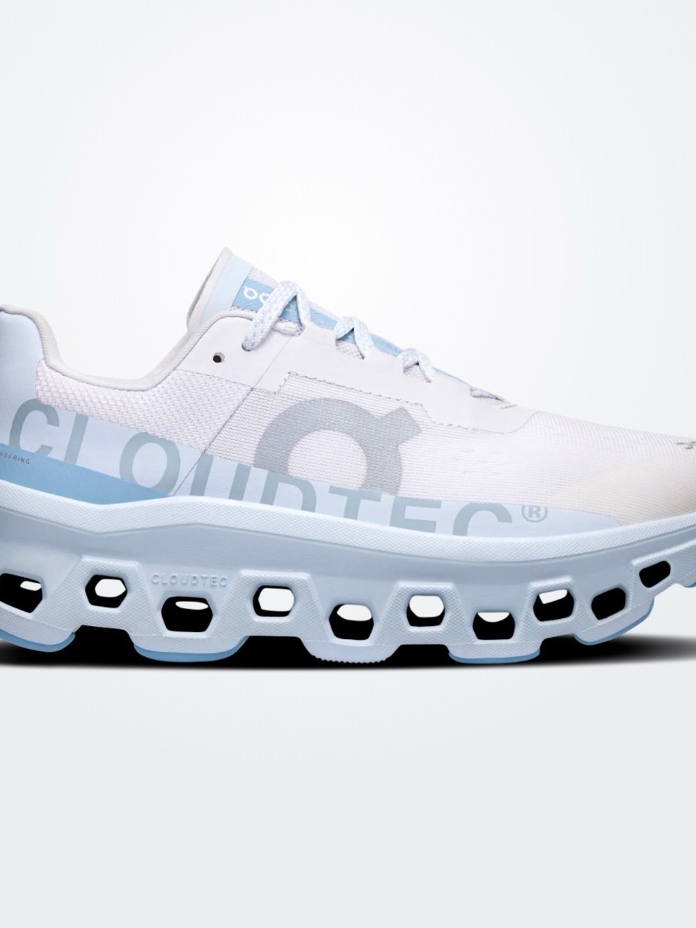 On Cloud Cloudmonster White and Light Blue Cloudtec Sneaker